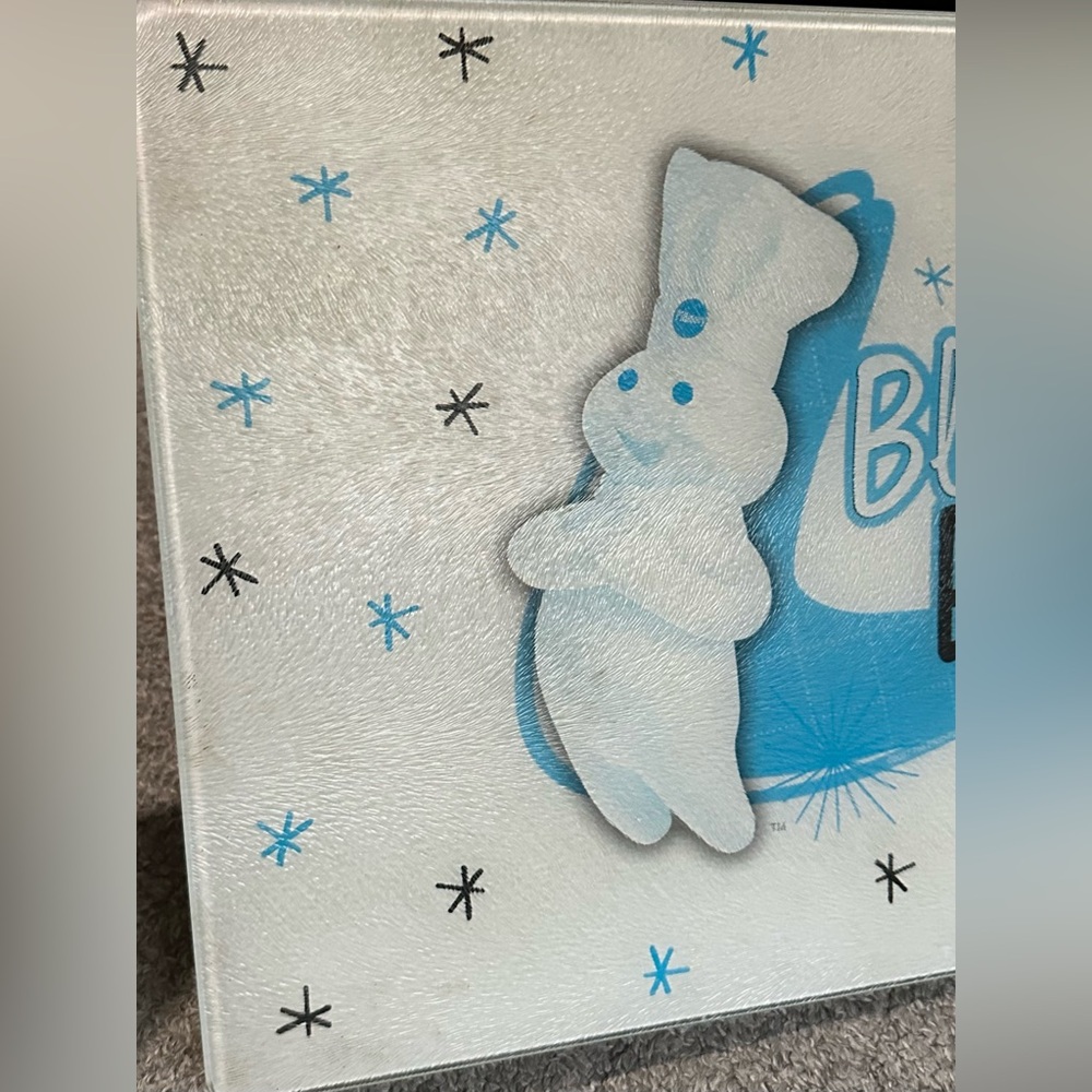 Pillsbury Doughboy Glass Cutting Board Kitchen Blue Eyes 2007 USED POOR *STAINED - Picture 6 of 15